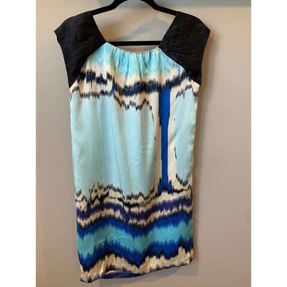 Kensie Womens Dress Silk Blue Black Abstract Print Sleeveless Mini Sheath Small - Picture 2 of 7